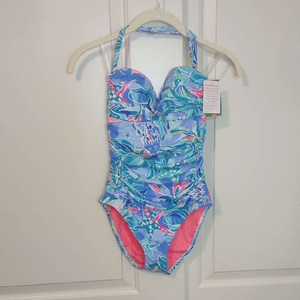 Lilly Pulitzer Bennet Blue Celestial Seas Flamenco One Piece Bathing Suit Size 0